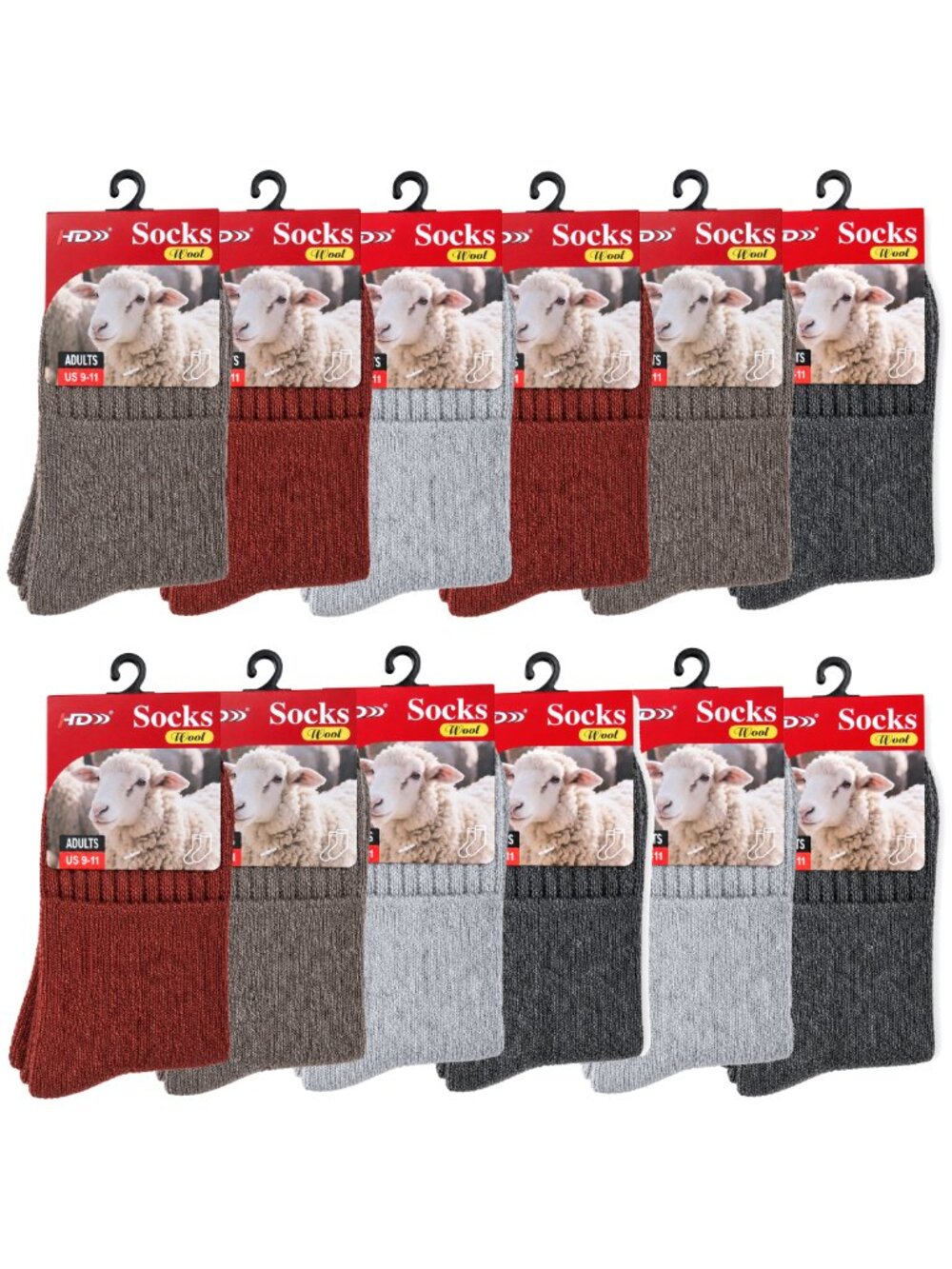 Women's Wool Socks 12-Pack Size 9-11 Warm Cozy Winter Crew Solid Print Gift Set